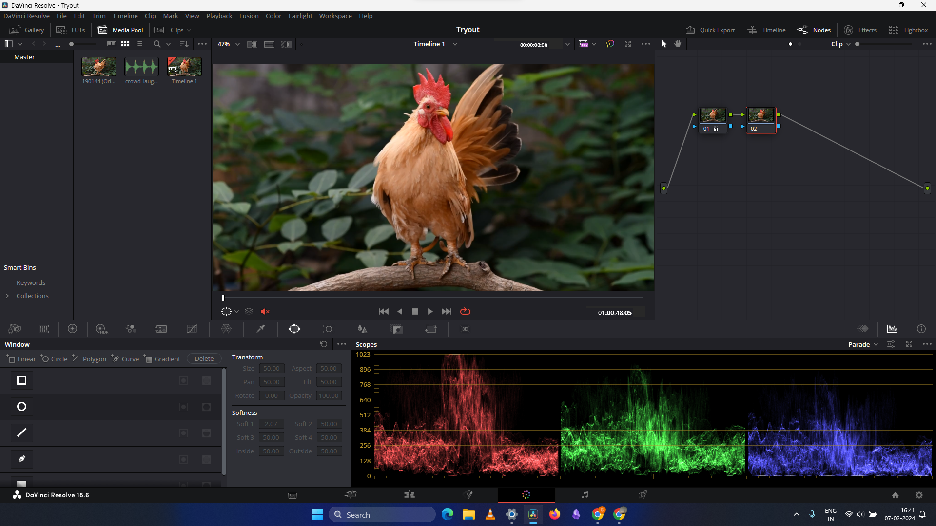 Professionele color grading suite met DaVinci Resolve kleurcorrectie interface en scopes